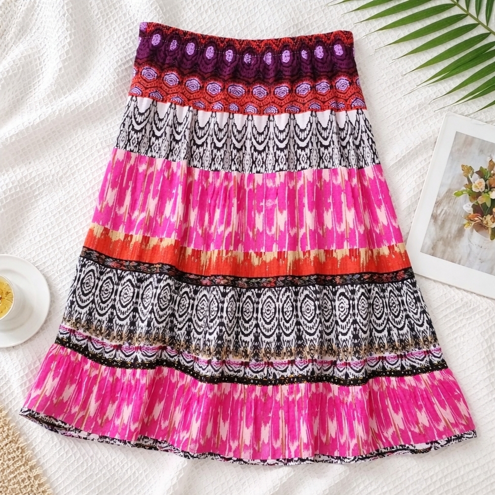 Boho Pink and Purple Maxi Skirt By Valerie Stevens Size Medium - Picture 2 of 10